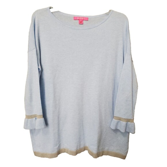 Lilly Pulitzer Sweaters - Lilly Pulitzer Blue Metallic Trim Cotton Blend CHARLA SWEATER Bell Sleeve Size M